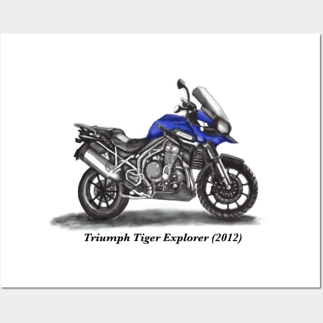 Drawing of Retro Classic Motorcycle Triumph Tiger Explorer Wall Art by Roza@Artpage